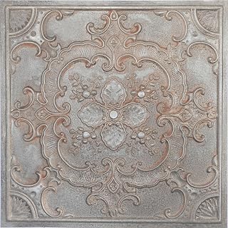 Vintage Tin Ceiling Panels for Bathroom 24x24 PVC Tiles (10 Pack 40 sq.ft) Weathered Iron Design Ideal for Cafe Pub and Club Decor PL19 Collection