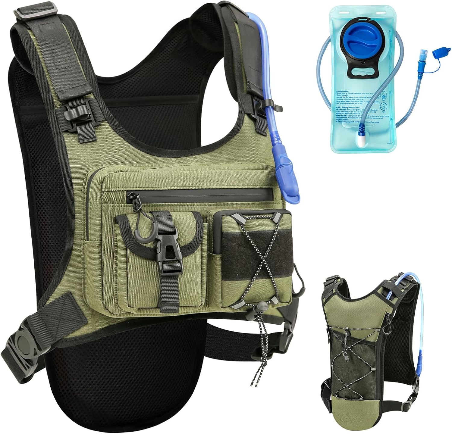 USA Original Patent Running Hydration Vest Backpack, Lightweight Chest Pack with 2.0L Water Bladder Bag Daypack for Hiking Running Cycling Race Marathon for Women Men