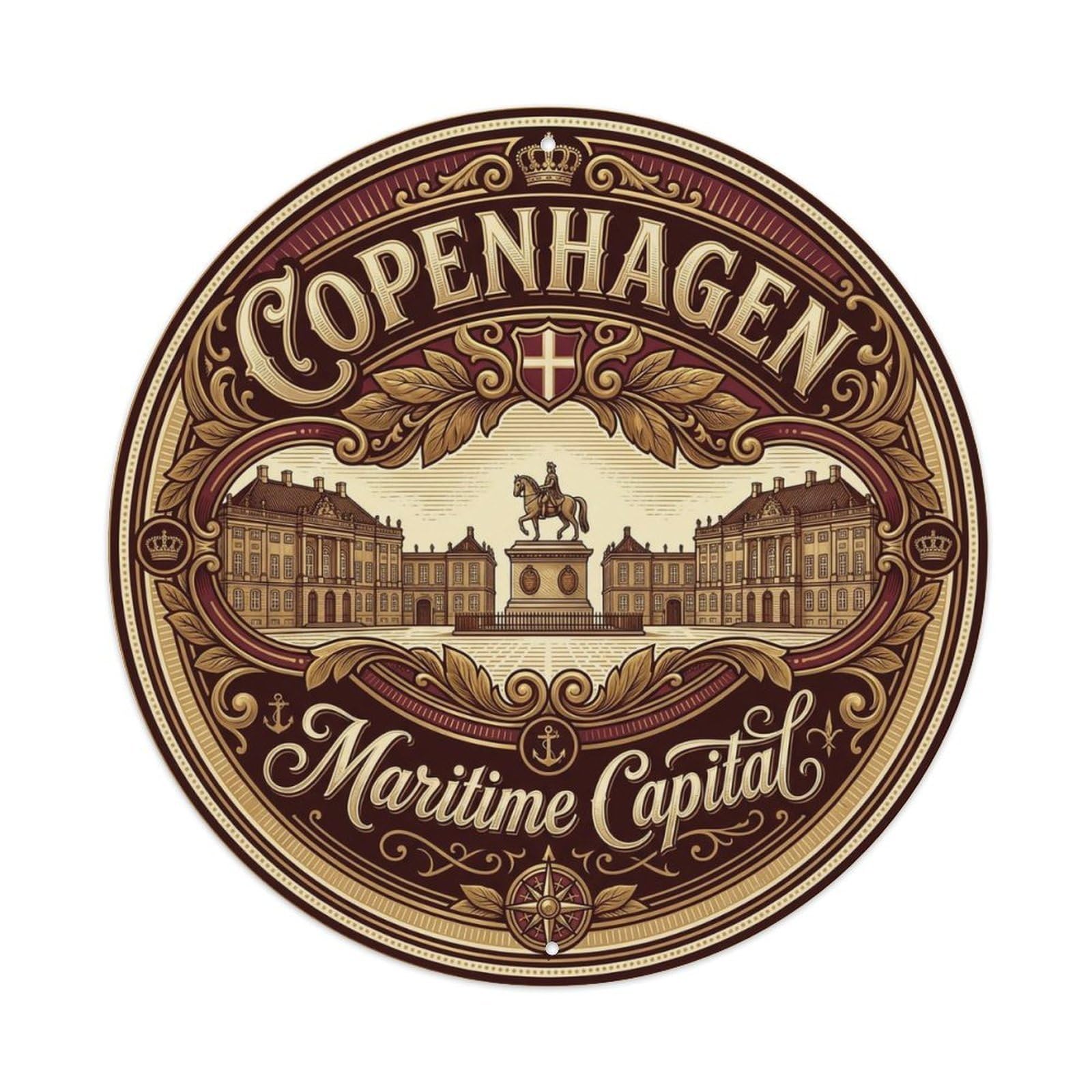 Vintage Travel Copenhagen Denmark Nucleus Metal Tin Sign