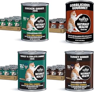 Dave's Pet Food Grain Free Wet Cat Food Bundle, Chicken, Turkey, Turkey & Giblets Pate, Gobblicious Gourmet, Made in USA, Naturally Healthy, 12.5 & 13 oz (12 Pack Each)