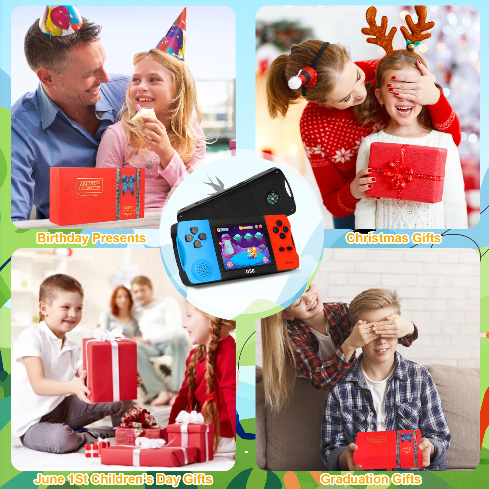 Handheld Games for Kids with 138 Built-in Classic Retro Games, 3.2" Color Screen Portable & Rechargeable Arcade Gaming Player, TV Output Plug & Play, Travel Toys Birthday Gift for Boys Girls