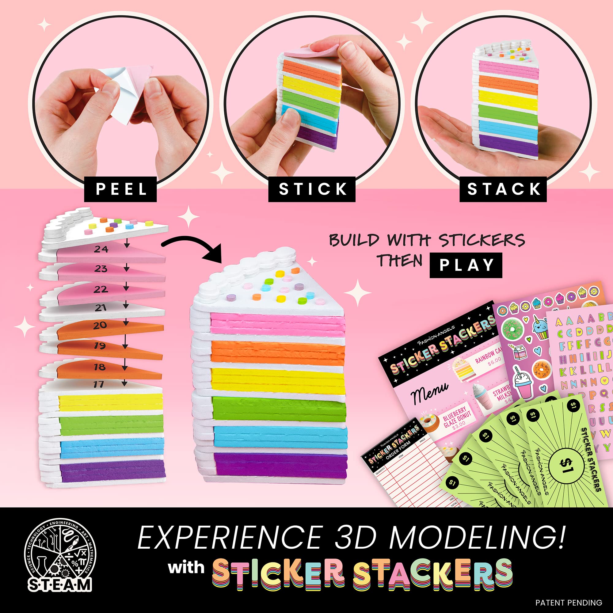 Fashion Angels - Adesivi Stackers Set Pasticceria, Adesivi in Schiuma per Creazioni 3D, Giocattoli per Bambini Alimentari, Attività Creativa, Dagli 8 anni F13195