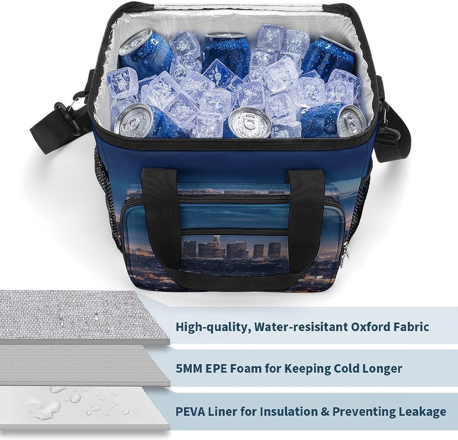 Los Angeles Skyline Cooler Bags Portable Soft Cooler Bag Lightweight Ice Chest Insulated Lunch Bags Camping Cooler Bag Cooler Lunch Tote Coolers for Picnic Travel Beach