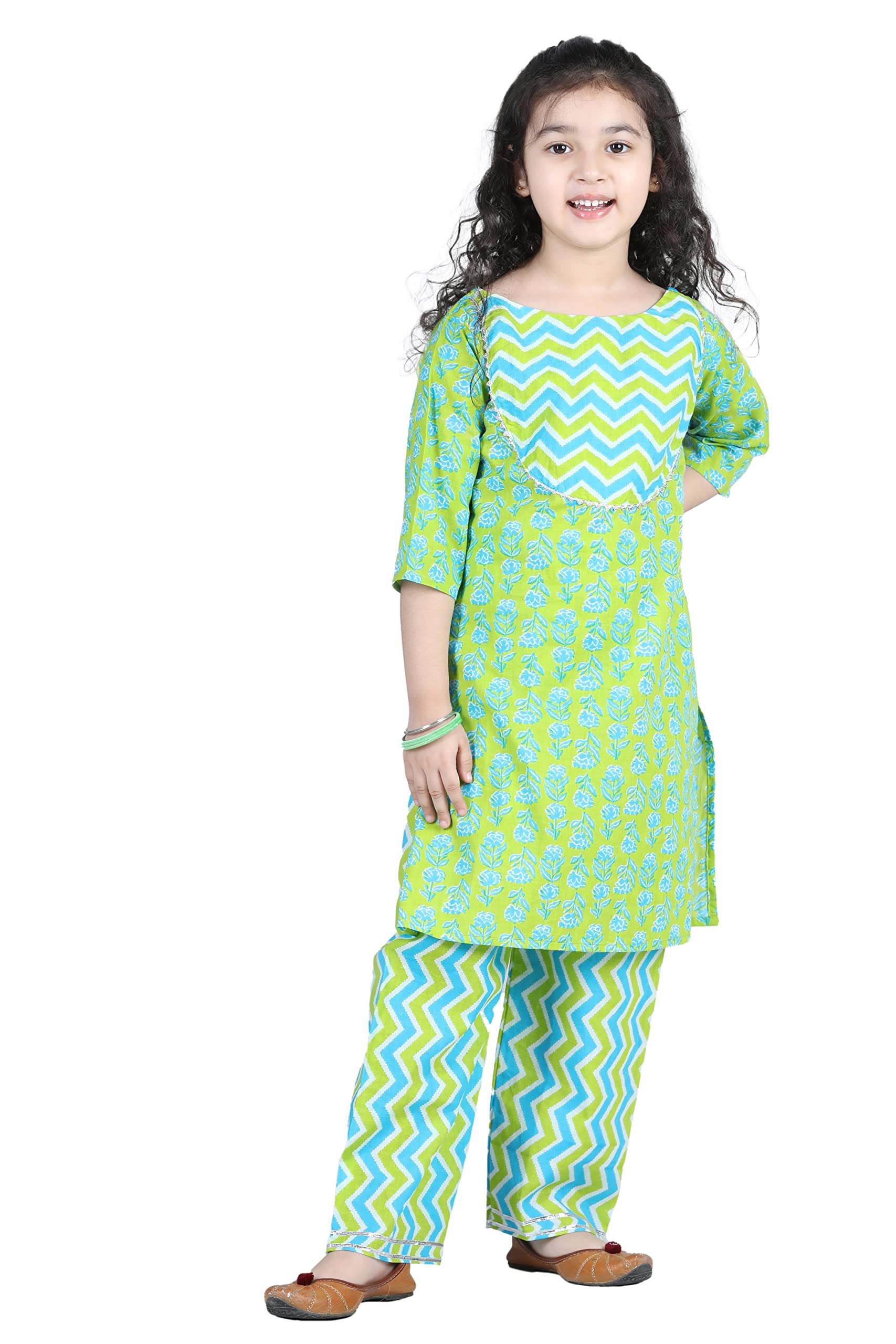 AJ Dezines Girls Printed Cotton Zig Zag Suit Set