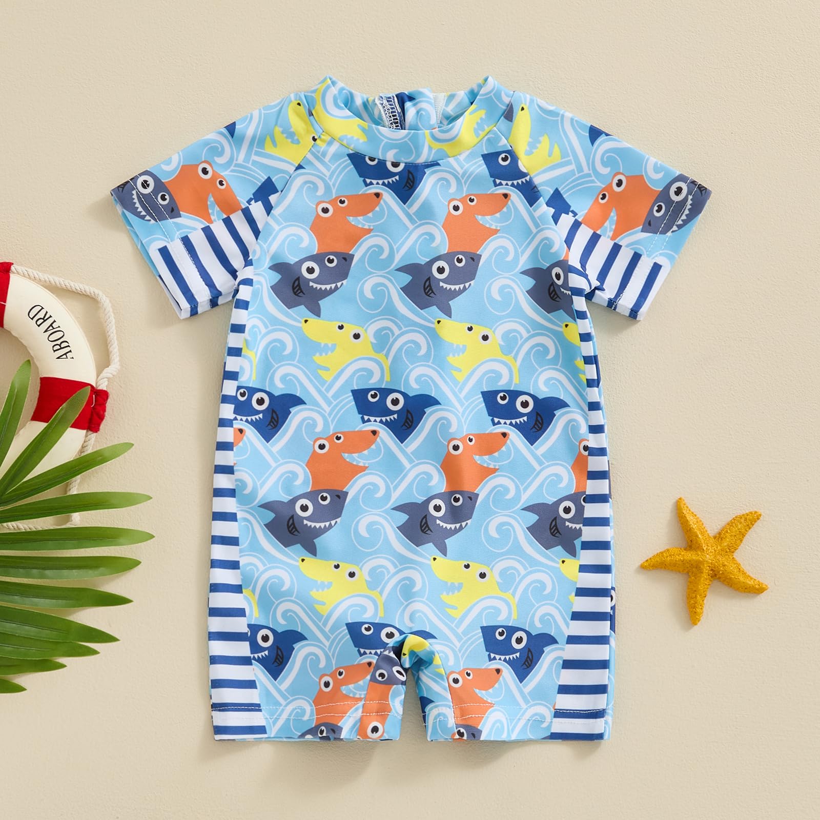 Dcohmch Baby Boy Swimsuit Rashguard Pattern Print One Piece Bathing Suit Toddler Zipper Swimwear 6 9 12 18Months 2T 3T (Blue 7, 2-3 Years)