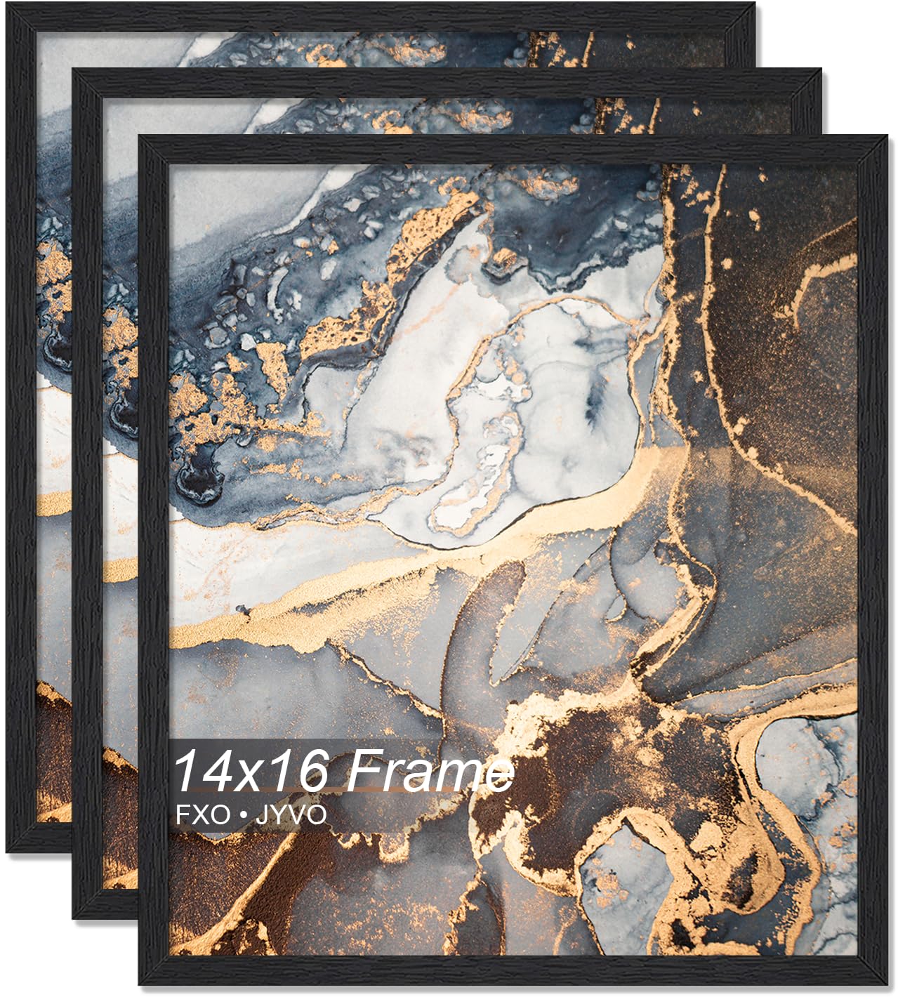 Fxojyvo Engineered Wood 14x16 Picture Frame Set of 3, Black Frame for 14 x 16 Inch Picture Poster Photo, Light Weight 14 by 16 Frame with Wood-grain for Wall - 3 Pack/Black/14 x16 โ image 1