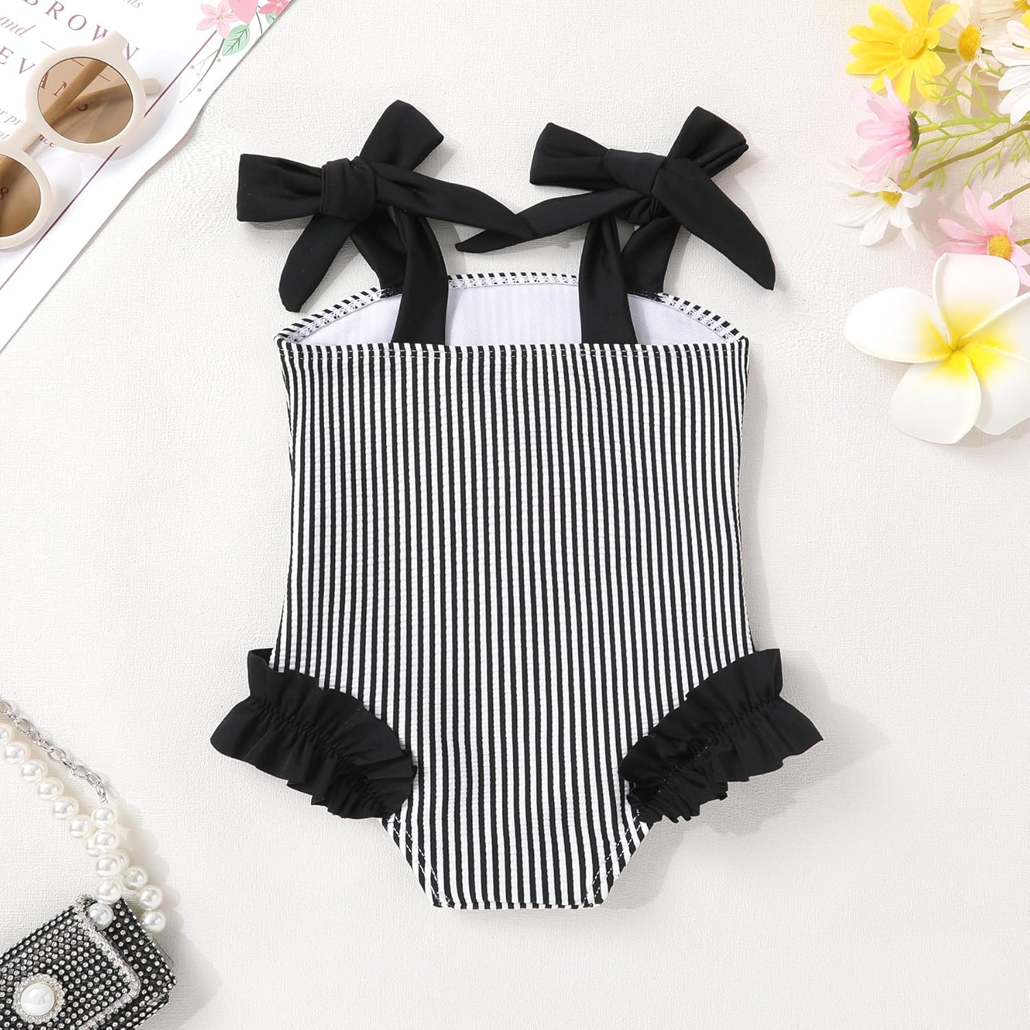 Happy Town Toddler Swimsuit Girl Solid Color Stripe One-Piece Baby Bathing Suits - Image 3
