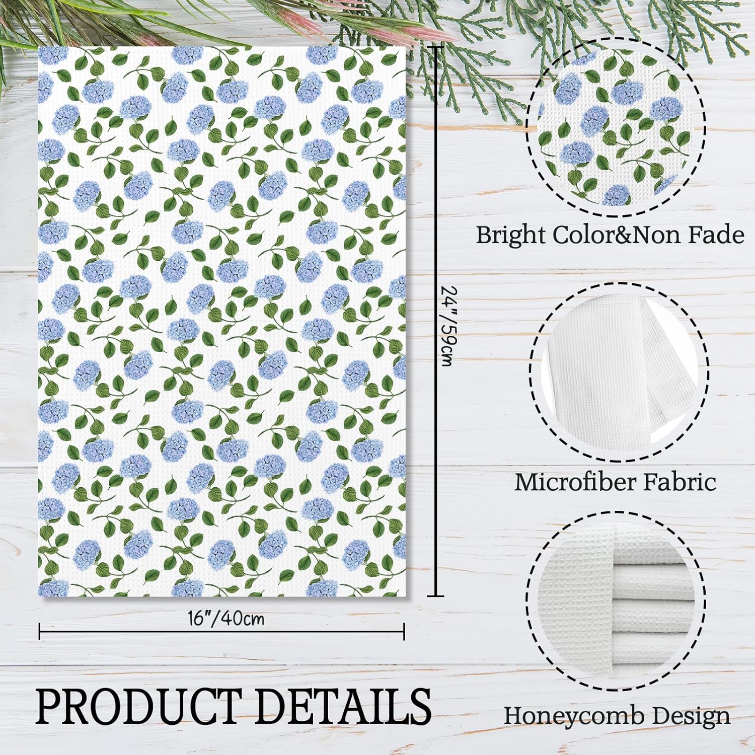 Giosve Hydrangea Floral Kitchen Towels, Hydrangea Decor Hand Towels for Bathroom, Blue and White Flowers Decorative Dish Tea Towels for Kitchen, Floral Bathroom Decor, 16x24 Inch - Image 7