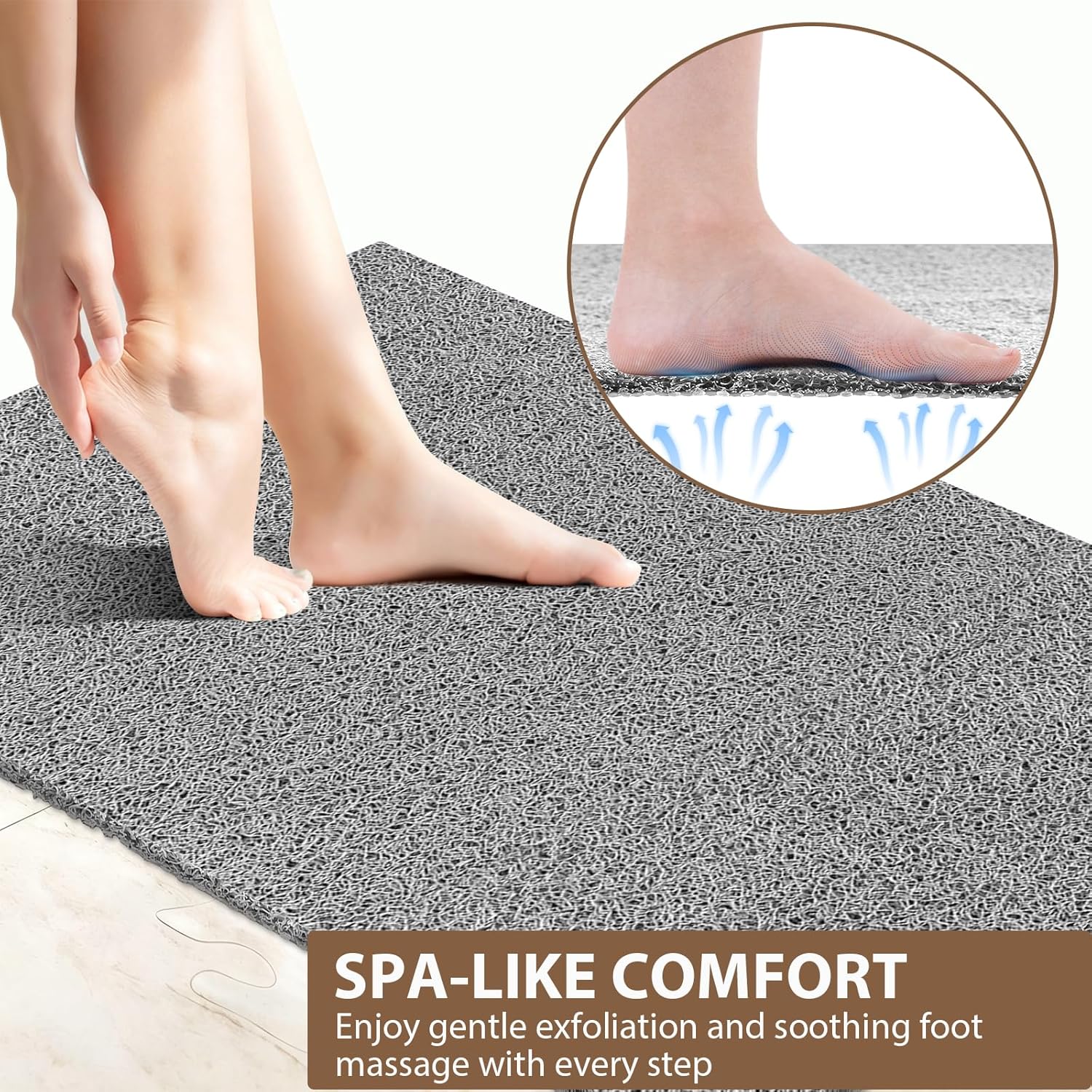 Shower Mat Non Slip: 35.4 x 23.6 Inch Extra Large Shower Mats for Inside Shower with Drain Hole - Soft PVC Loofah Anti Slip Shower Stall Mat for Walk-in Shower and Bathroom, Quick Drying - Image 5