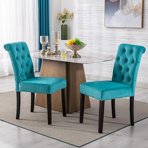 Miniatura 24 de Juego de 4 sillas de comedor de cuero PU, sillas de cocina tapizadas estilo granja, sillas de acento modernas, sillas laterales Parsons de madera