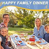 Vista 5 de Pinkunn 8 platos divididos irrompibles grandes de 14 pulgadas para niños y adultos, bandeja de paja de trigo apta para lavavajillas, microondas, Azul