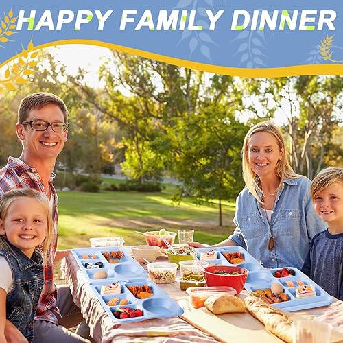 Miniatura 5 de Pinkunn Juego de 8 platos divididos de paja de trigo grandes de 14 pulgadas, juego de vajilla irrompible para microondas, lavavajillas, bandeja de