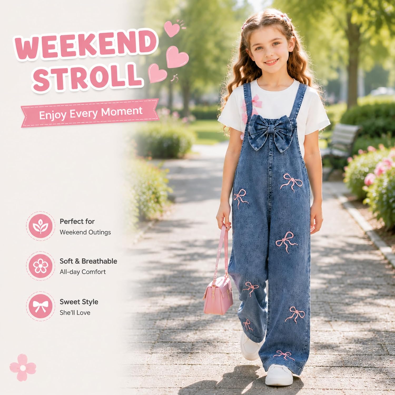 Axumity Girls 2 Piece Outfit Set – Short Sleeve Top & Denim Overalls Outfits for Girls 4-10 Years