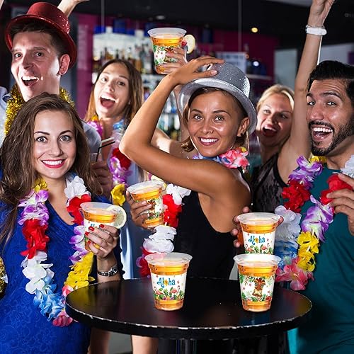 Miniatura 4 de Blulu 60 tazas Tiki para fiesta, hawaiano, Luau, vasos de plástico desechables Aloha Tiki, suministros de plástico para bebidas hawaianas Luau