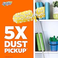 Vista 3 de Kit de plumero Swiffer con mango súper extensible de 6 pies, kit de iniciación resistente con 8 recambios