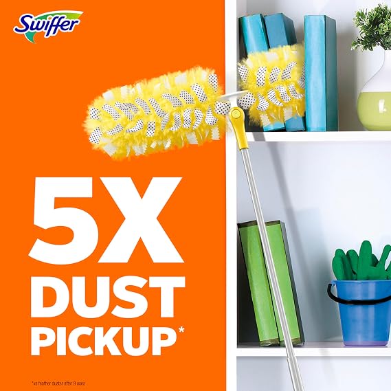 Swiffer Duster Kit with 6 ft Super Extendable Handle, Heavy Duty Starter Kit, Microfiber, White, with 8 Refills