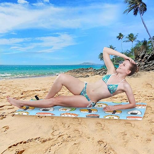 Miniatura 6 de Toalla de playa Kawaii Sushi de secado rápido, absorbente, toalla ligera a prueba de arena para gimnasio, yoga, deportes natación, 30 x 60 pulgadas