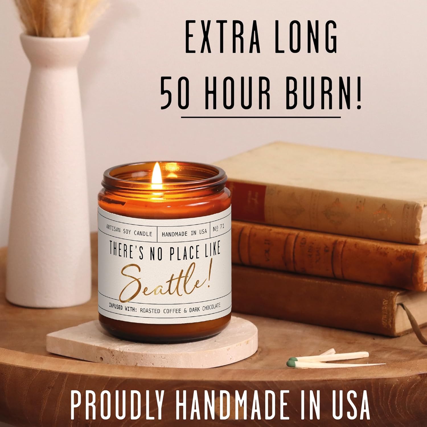 Seattle Gifts, Seattle Decor for Home - 'There's No Place Like Seattle Candle, w/Roasted Coffee & Dark Chocolate I Seattle Souvenirs I 9oz Jar, 50Hr Burn, Made in USA