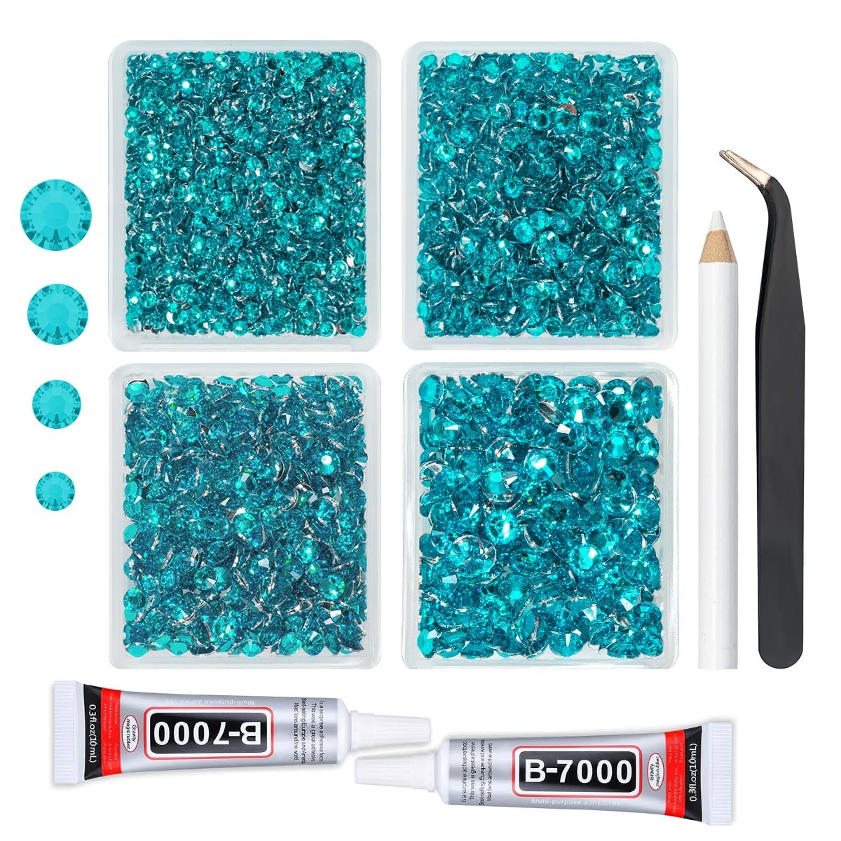 qiipii Blue Zircon Crystal Resin Rhinestones w B7000 Jewelry Glue for Bedazzling Crafting Turquoise Blue Flatback Stones Gems 3mm 4mm 5mm 6mm Diamonds