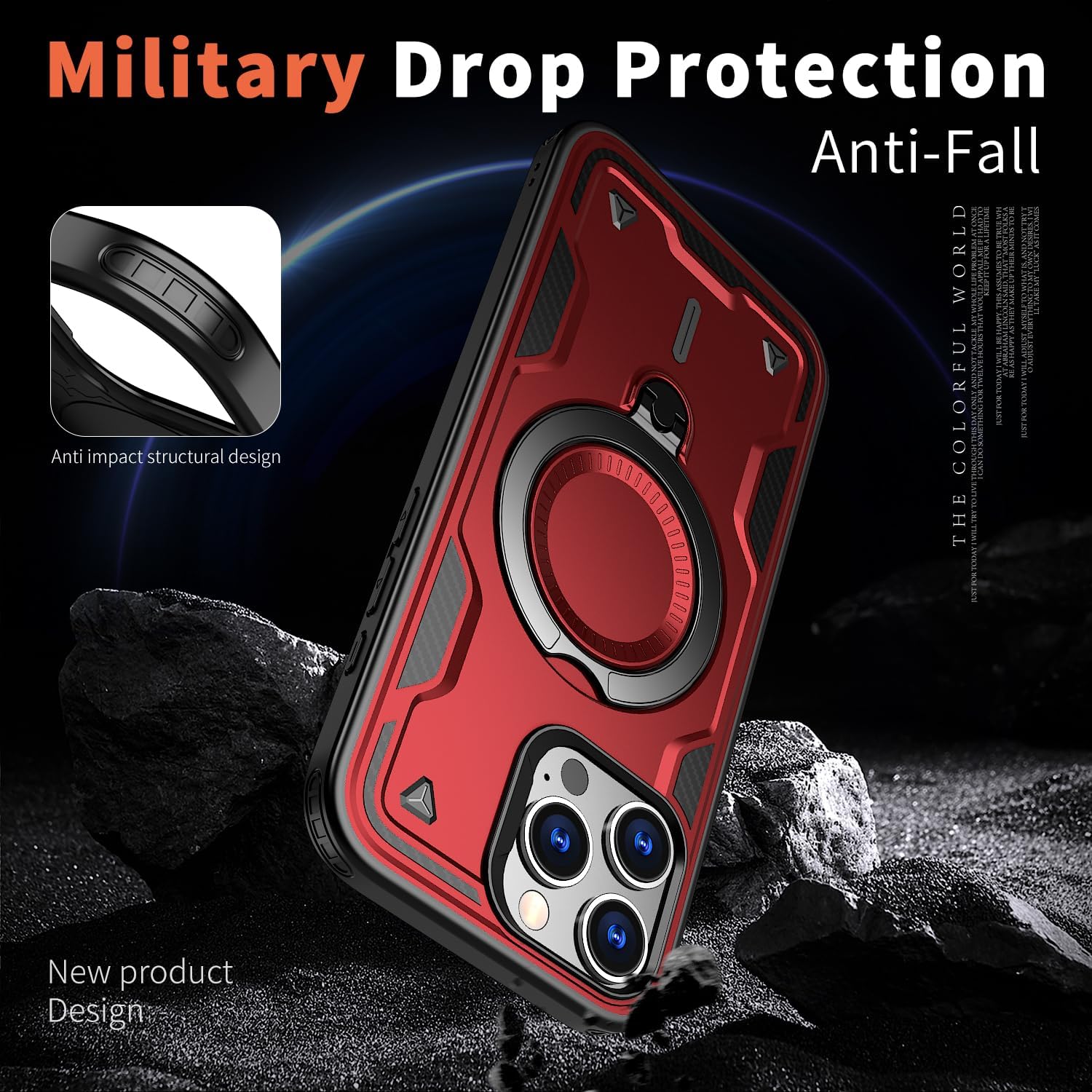 for iPhone 16 Pro Max Case Magnetic,Hybrid 2 in 1 Protective Slim Fit Sturdy Shockproof Phone Case with Invisible Magnetic Kickstand for iPhone 16 Pro Max Case 6.9 Inch,Red - Image 4