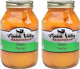 Amish Valley Products Old Fashioned VANILLA Peaches Halves Canned Jarred Peach in 32 oz Glass Jar (2 QT Jars)