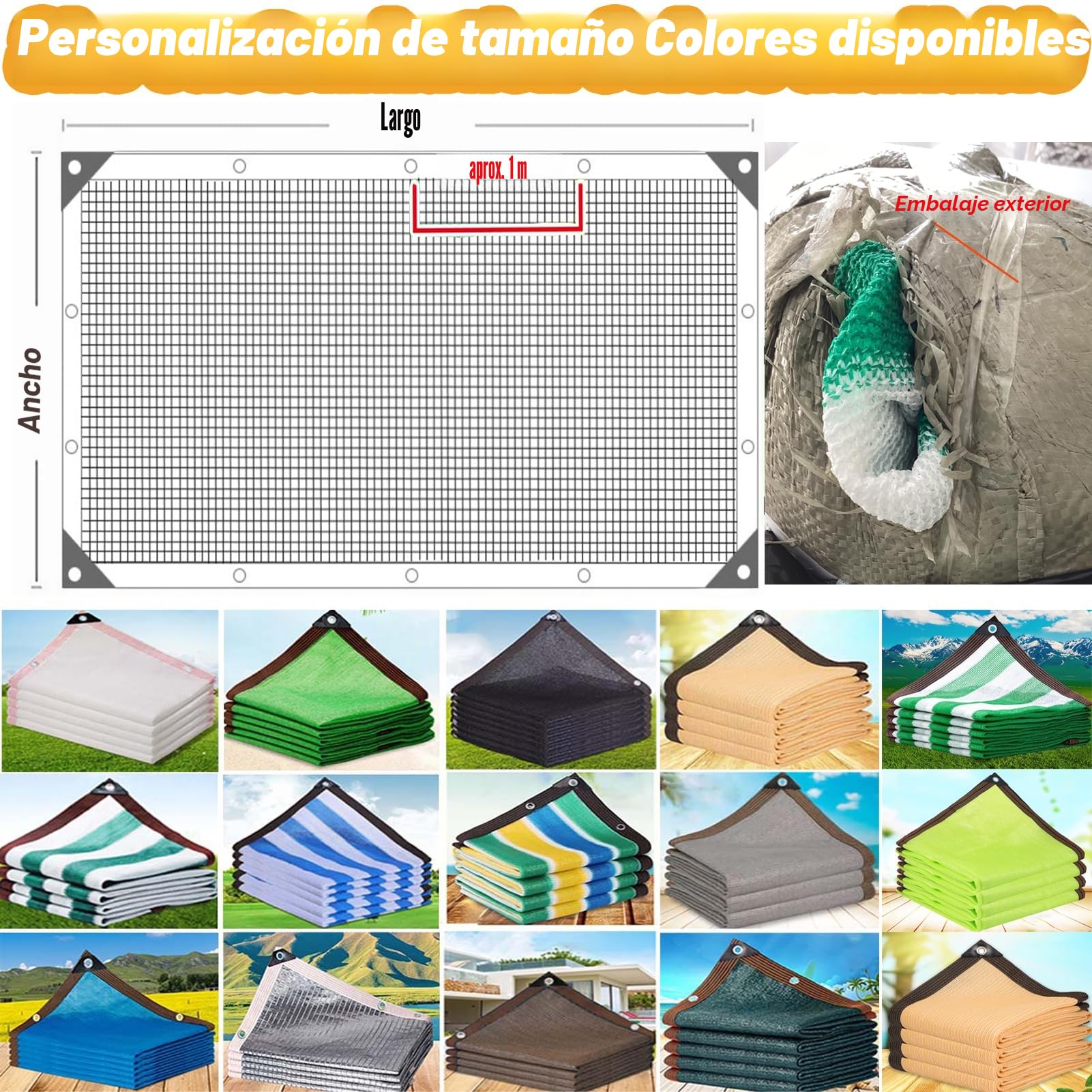 Malla de Sombra 2mx2m– Beige – 85% Protección UV–Red de Protección Solar con Ojales para Balcón, Jardín, Terraza e Invernadero – Toldo Vela de Sombra Exterior