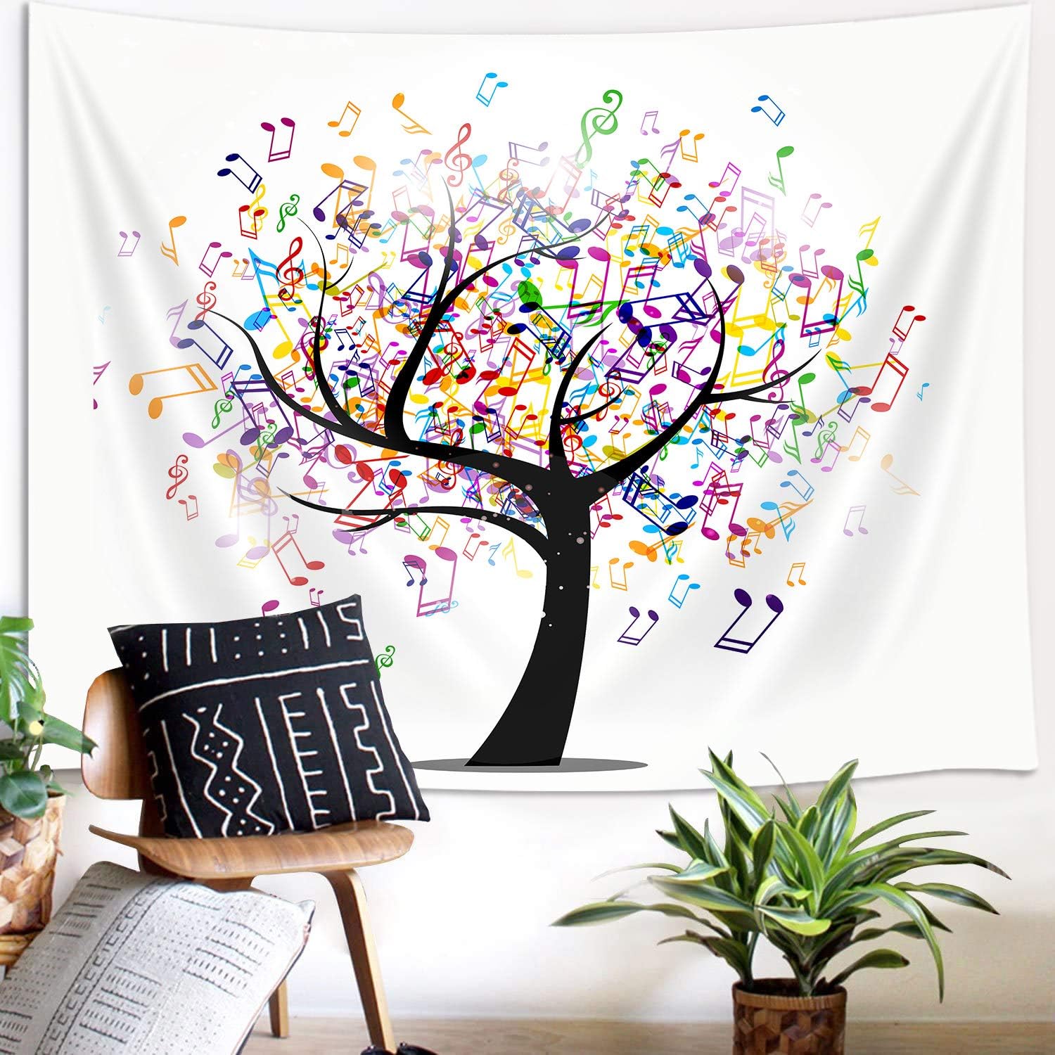 JAWO Music Tree Tapestry, Musical Note Tapestry Wall Hanging for Bedroom, Modern Colorful Tapestry Beach Blanket College Dorm Home Decor (71" W X 60" H)