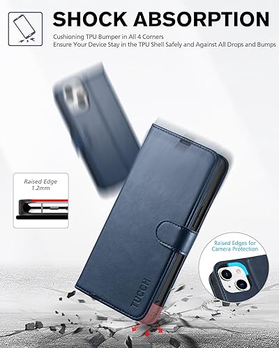Miniatura 6 de TUCCH Funda tipo cartera para iPhone 13 Mini, magnética, de piel sintética, con bloqueo RFID, ranura para tarjetas, funda abatible con TPU suave,