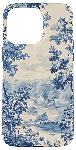 French Blue Toile pattern Pastoral scene Vintage Case for iPhone 15 Pro Max