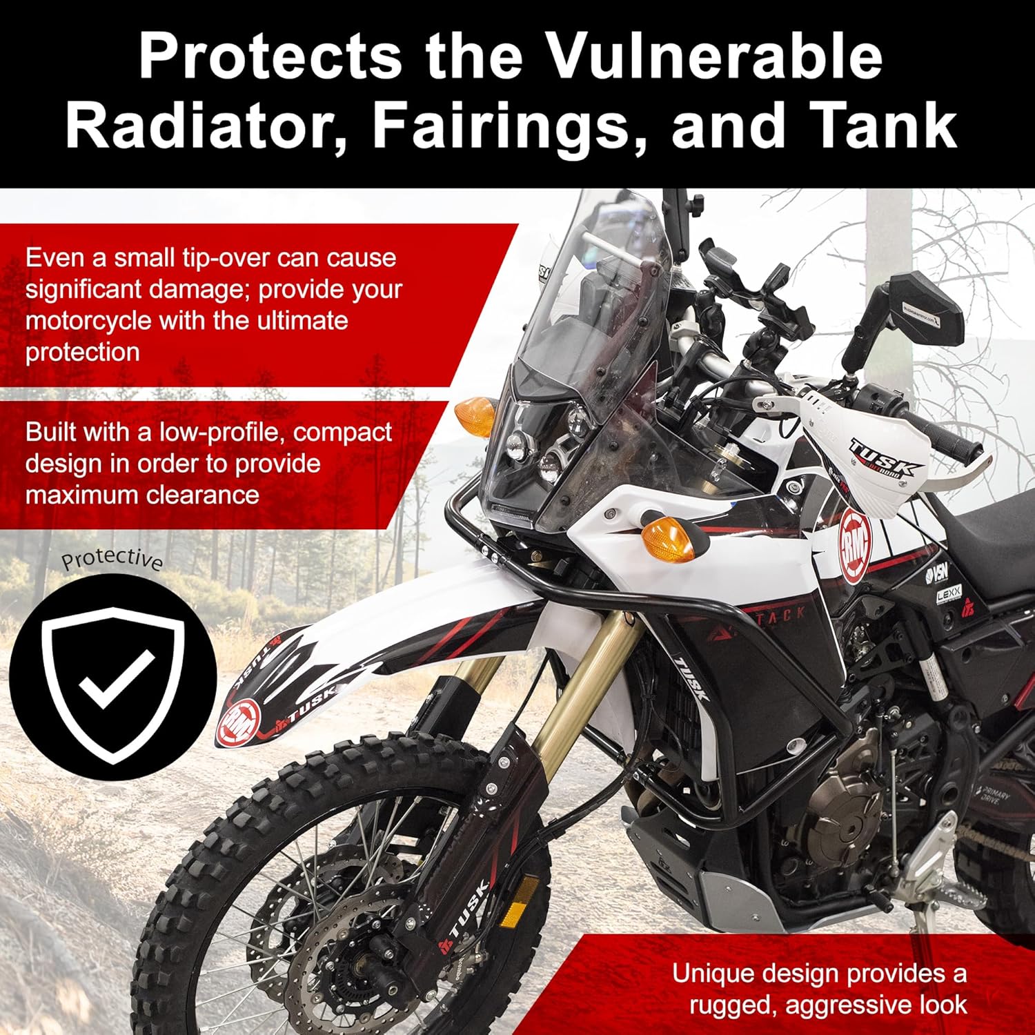 Tusk Crash Bars - Engine Guards Black Compatible with Yamaha TENERE 700 2021-2025