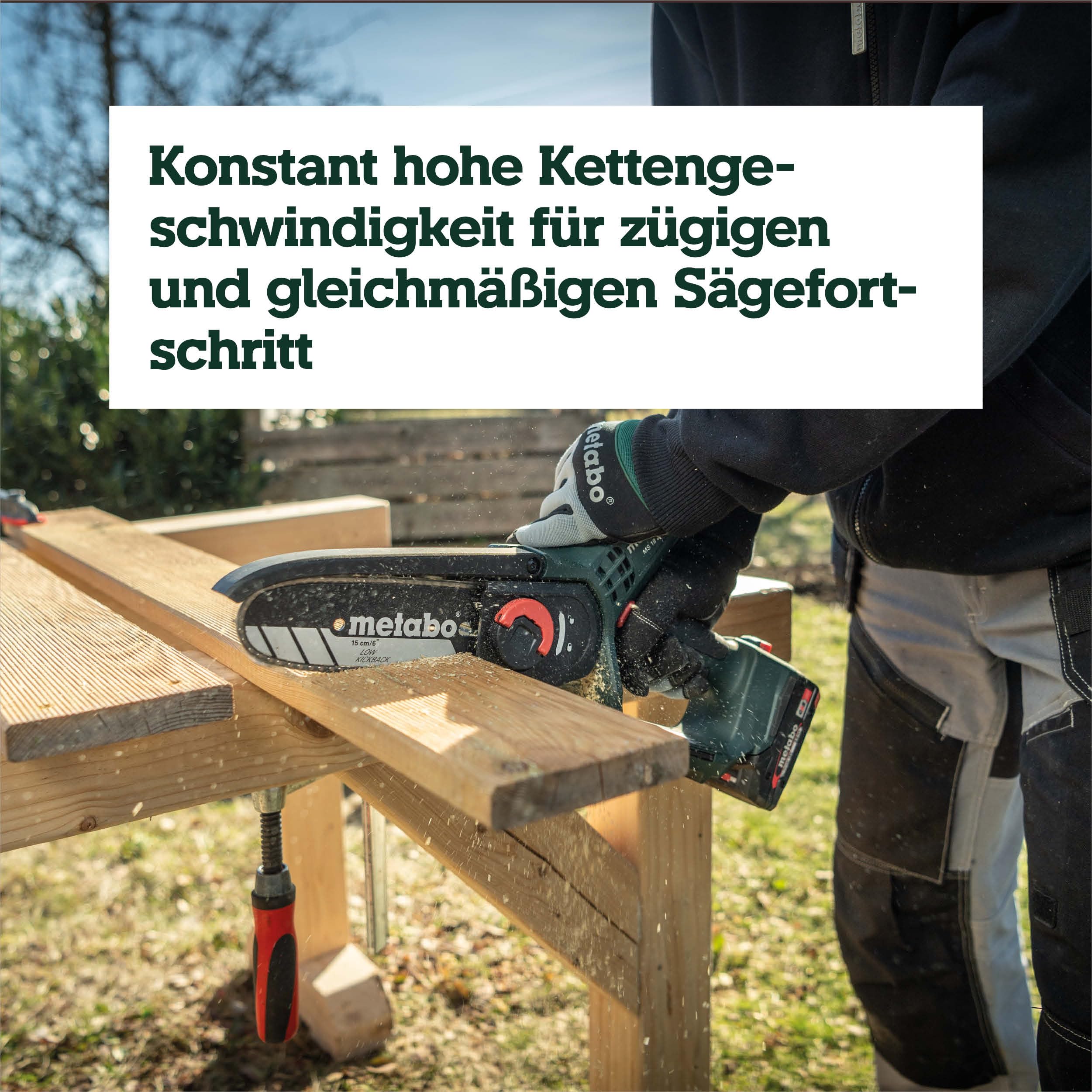 metabo Akku-Gehölzsäge MS 18 LTX 15-18V, 15 cm Schwertlänge - Ideal für Baumschnitt und Grünschnitt, hohe Kettengeschwindigkeit - Leicht und handlich - Inkl. metaBOX