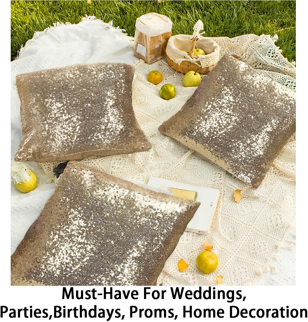ShinyBeauty Sequin Pillow Case 20x20 2 Pack Light Gold Glitter Decorative Throw Pillows Sparkles Holiday (2-20x20, LightGold)