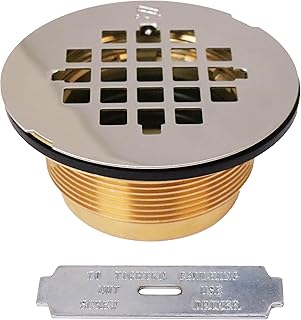 Westbrass D206B-05 2" No-Caulk Brass Compression Shower Drain with 4-1/4" Round Grid Cover, 1-Pack, Polished Nickel