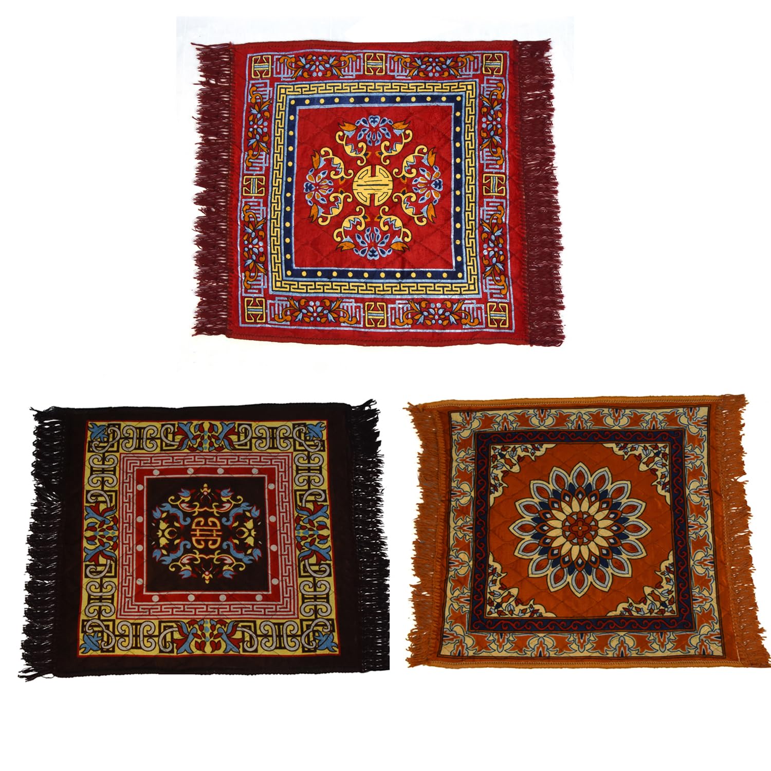 Pack of 3| Pooja mat |puja| Sitting Asan| kusha|Velvet Prayer | Pooja aasan for Meditation & Sitting | Soft Floor Rug for Temple & Home | Traditional Square mat (2ft x 2ft) Gold|red|Maroon-image-43