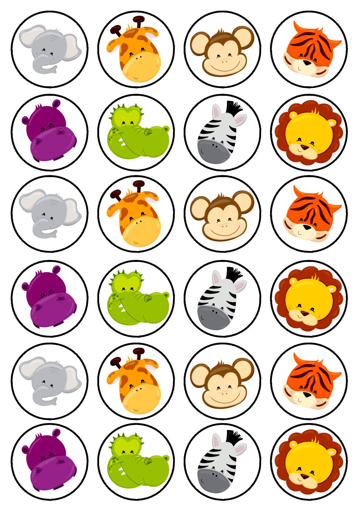 Amazon.com: 24 Jungle Animal Heads Theme Edible Cupcake Toppers - Stand Up  Discs Wafer Cake Decorations : Grocery & Gourmet Food
