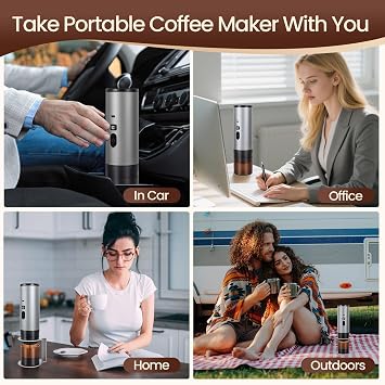 SOPPY Portable Coffee Machine with Coffee Drip Stand, Espresso Machine, Camping Mini Coffee Machine, Capsule Machine, Self-Heating, Compatible with Ground Coffee & Coffee Capsules, Grey