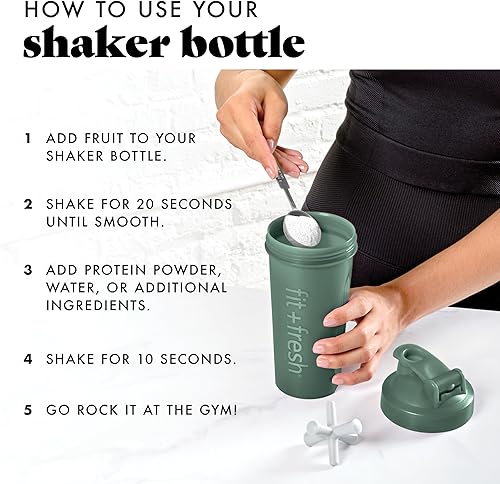Miniatura 6 de Fit & Fresh Botella agitadora, a prueba de fugas, deportiva, para mezcla de proteínas, para mujer, vaso mezclador de proteínas duradero, 24 onzas,