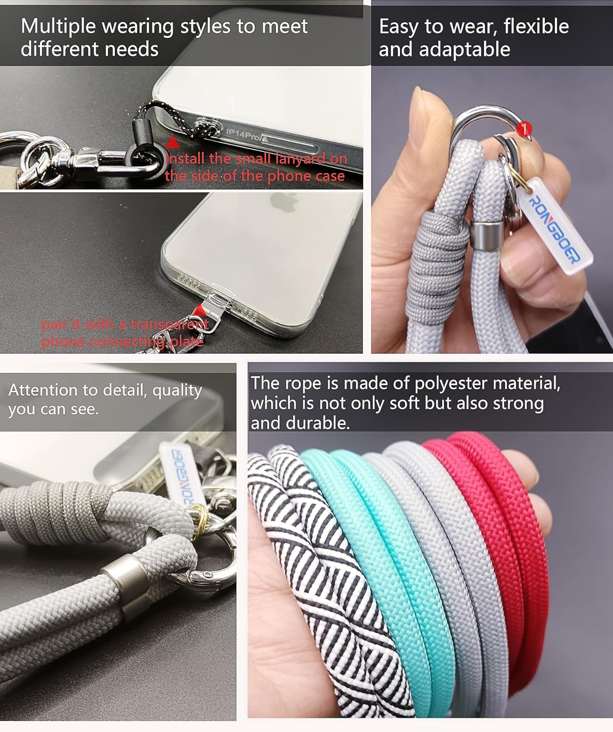 Cell Phone Wrist Strap Lanyard for Men&Women,8mm Handwoven Polyester Cord,Durable for Anti Theft Phones,Keychains,Camera,R13 (Rainbow) - Image 7