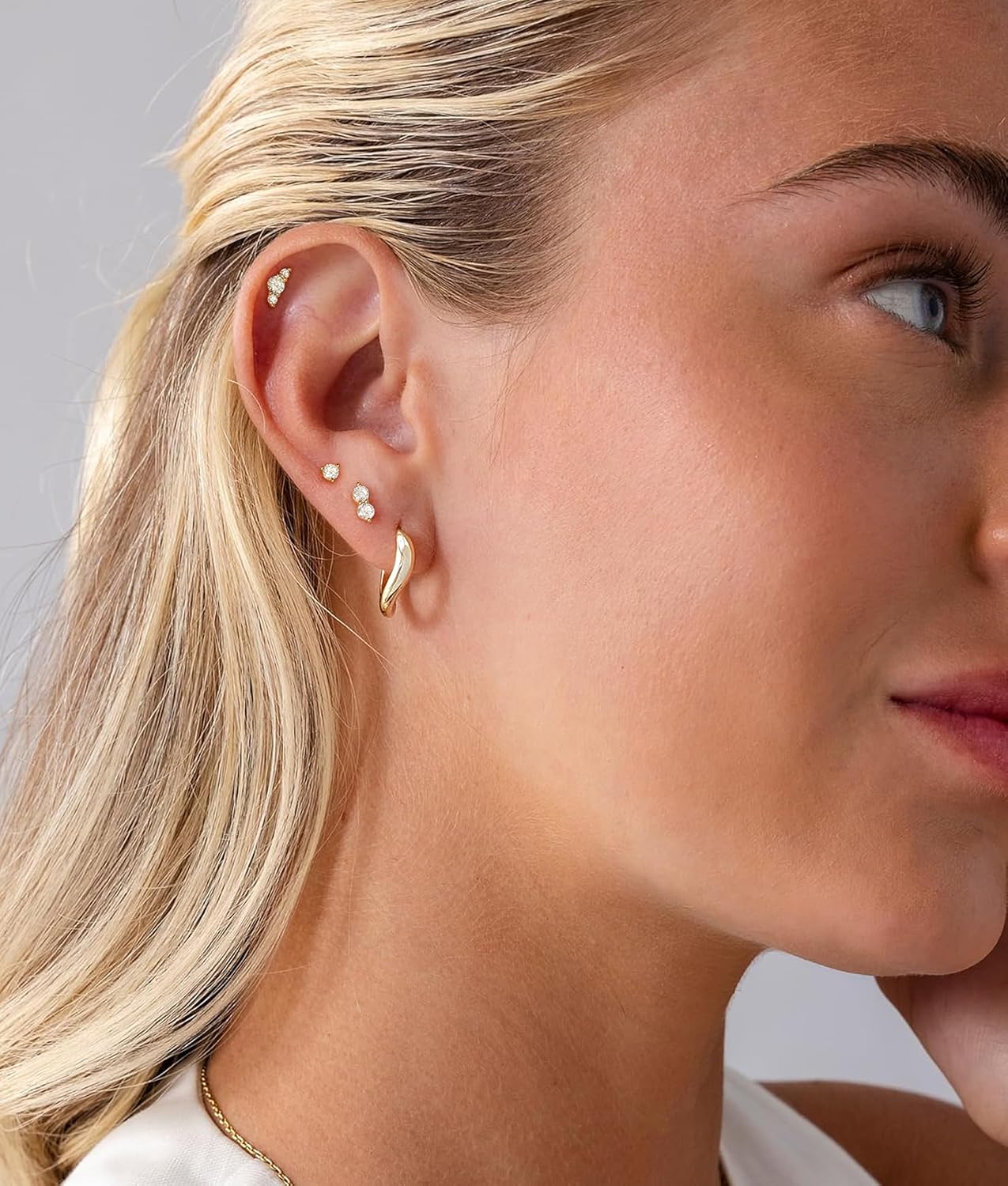 Gold Ear Crawler Earrings for Women 14K Gold Plated Flat Back Earrings Small Dainty Cubic Zirconia Climber Earring Cartilage Stud Earring for Women Hypoallergenic Helix Conch Piercing Jewelry - Image 4