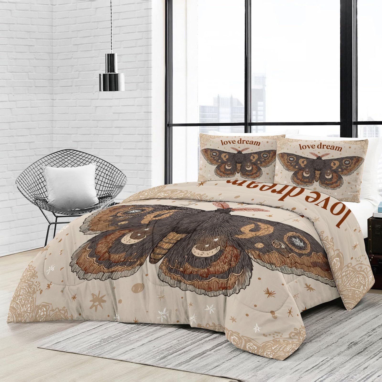 Bohemia Kołdra z motywem gwiazd w stylu bohemy, 155 x 220 cm, ciepła, dwustronna, bez poszewki, miękka kołdra z mikrofibry, nadaje się do prania, dla dzieci i dorosłych, kasztanowy brąz