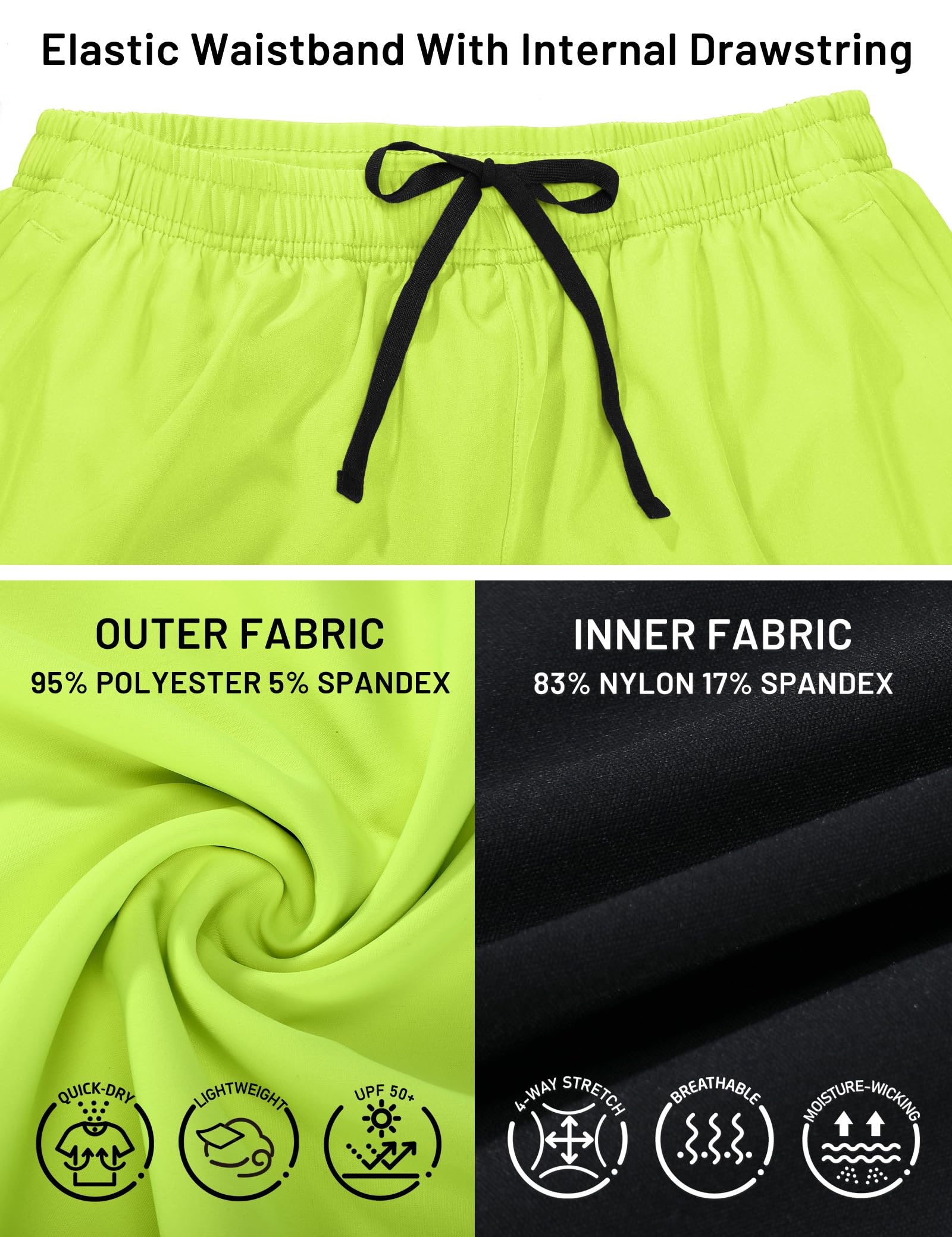 MIER Short de course 2 en 1 pour homme à séchage rapide avec doublure de compression, 3 poches zippées