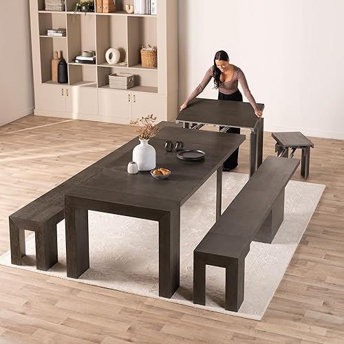 Miniatura 23 de Transformer Table - Mesa de comedor extensible de madera maciza, asientos 2-12, mesa de comedor extensible, muebles que ahorran espacio, muebles de
