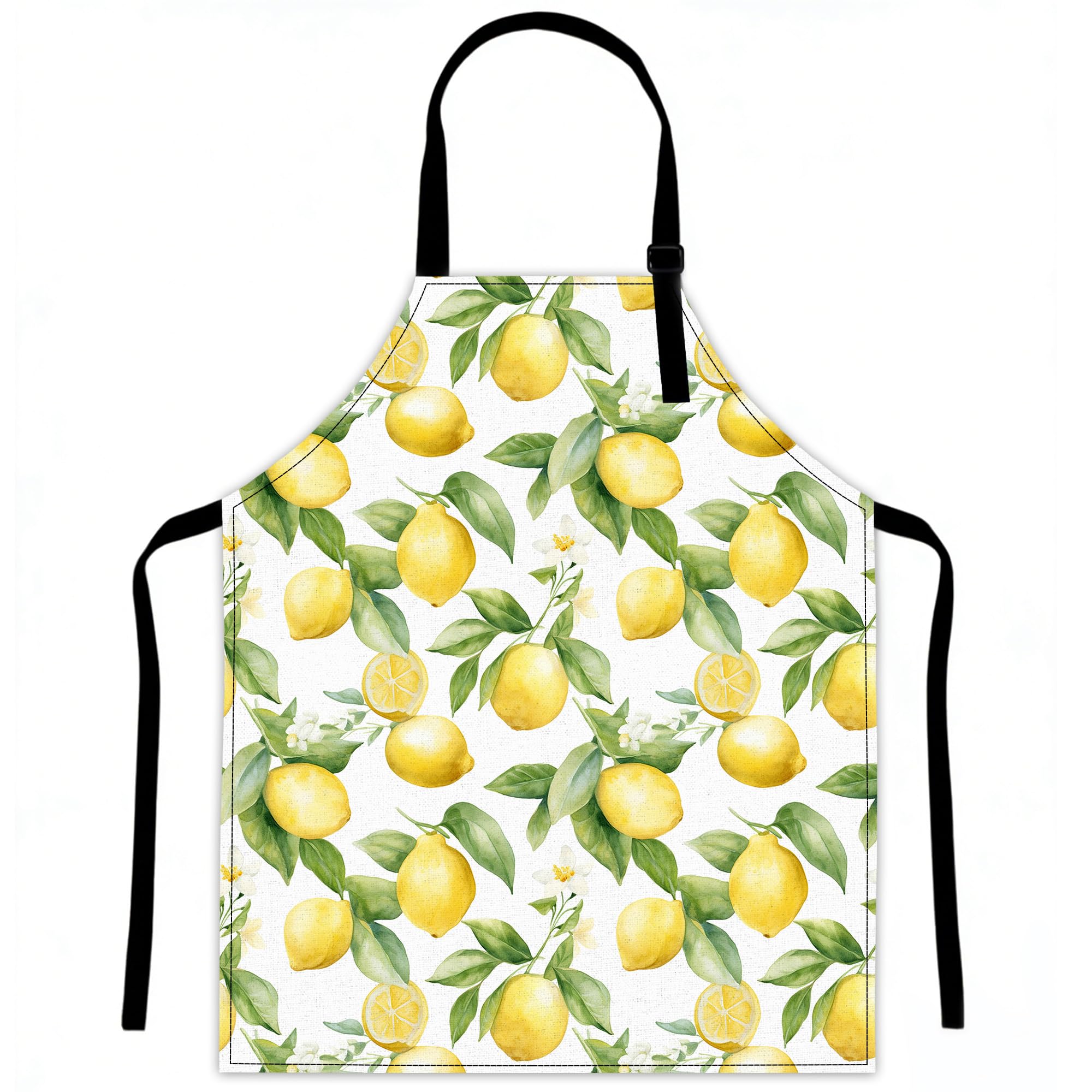 LQEBUY Kitchen Aprons Adjustable Lemon Fruit with Flower Cooking Apron Bib for Women Men Chef Cooking Baking Gardening