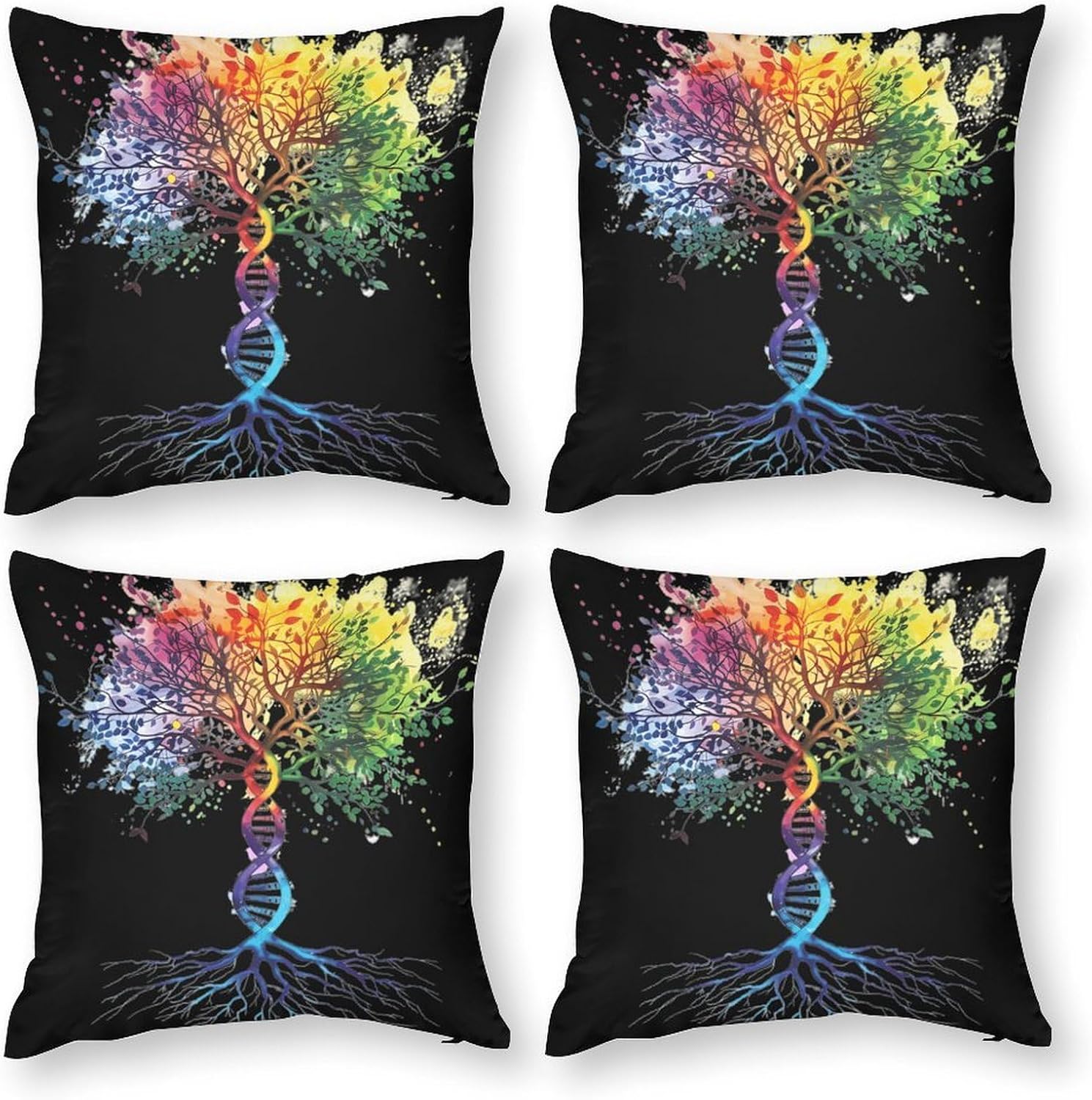 DNA Double Helix Tree Printed Throw Pillow Case 4 Pcs Soft Pillowcases Pillows Covers Sofa Bed Decor 12/14/16/17/18/20/22/24/32 Inches