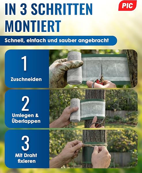 PIC Leimringe für Obstbäume selbstklebend - 5m Baumleimring, Leimring gegen ameisen & Raupenleim für Obstbäume, Stammschutz für Obstbäume gegen Ameisen & Frostspanner, Baumschutz - 5