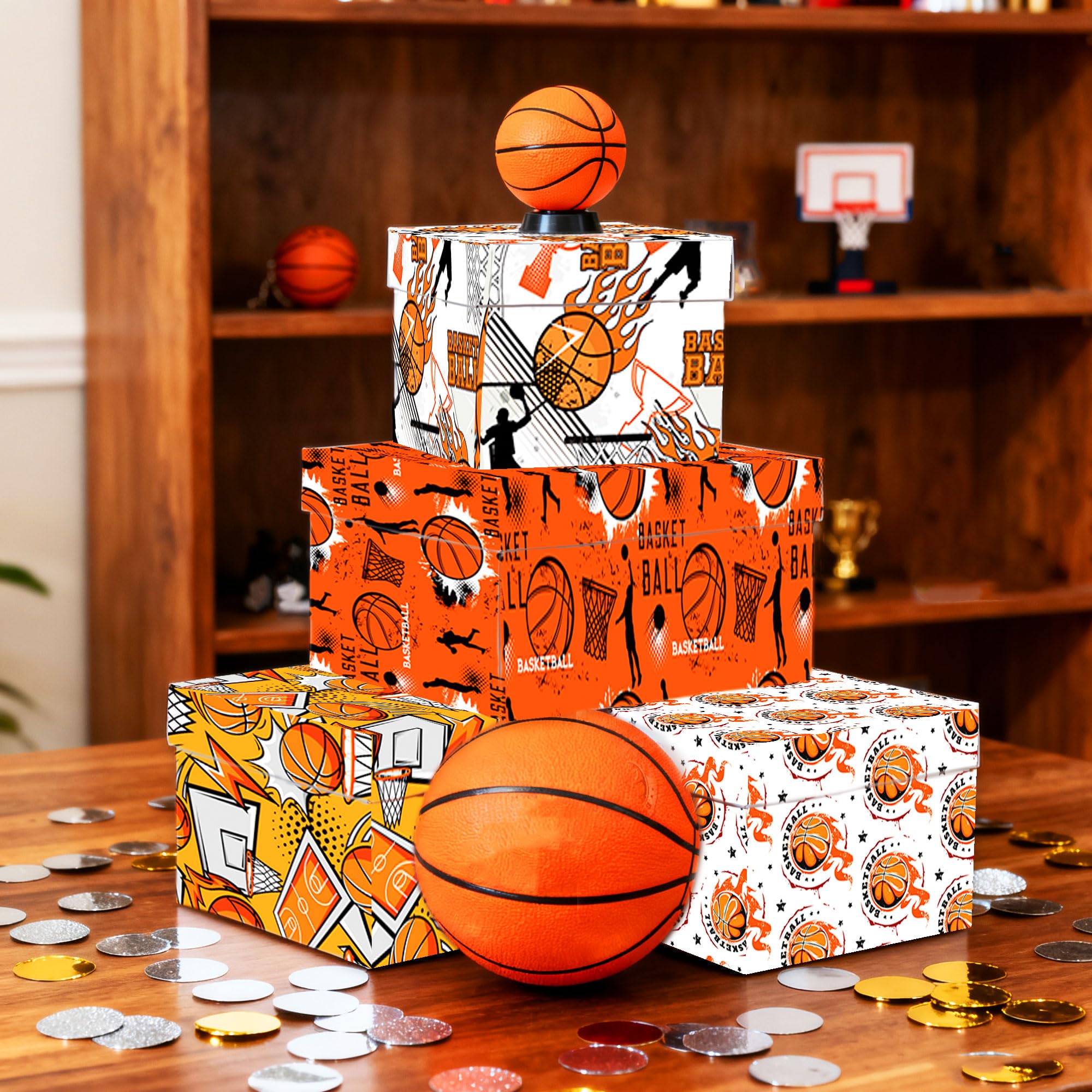 Roaring Good Time papel de regalo estampado baloncesto papel artesanal deportivo para cumpleaños y fiestas deportivas envoltura personalizada balones