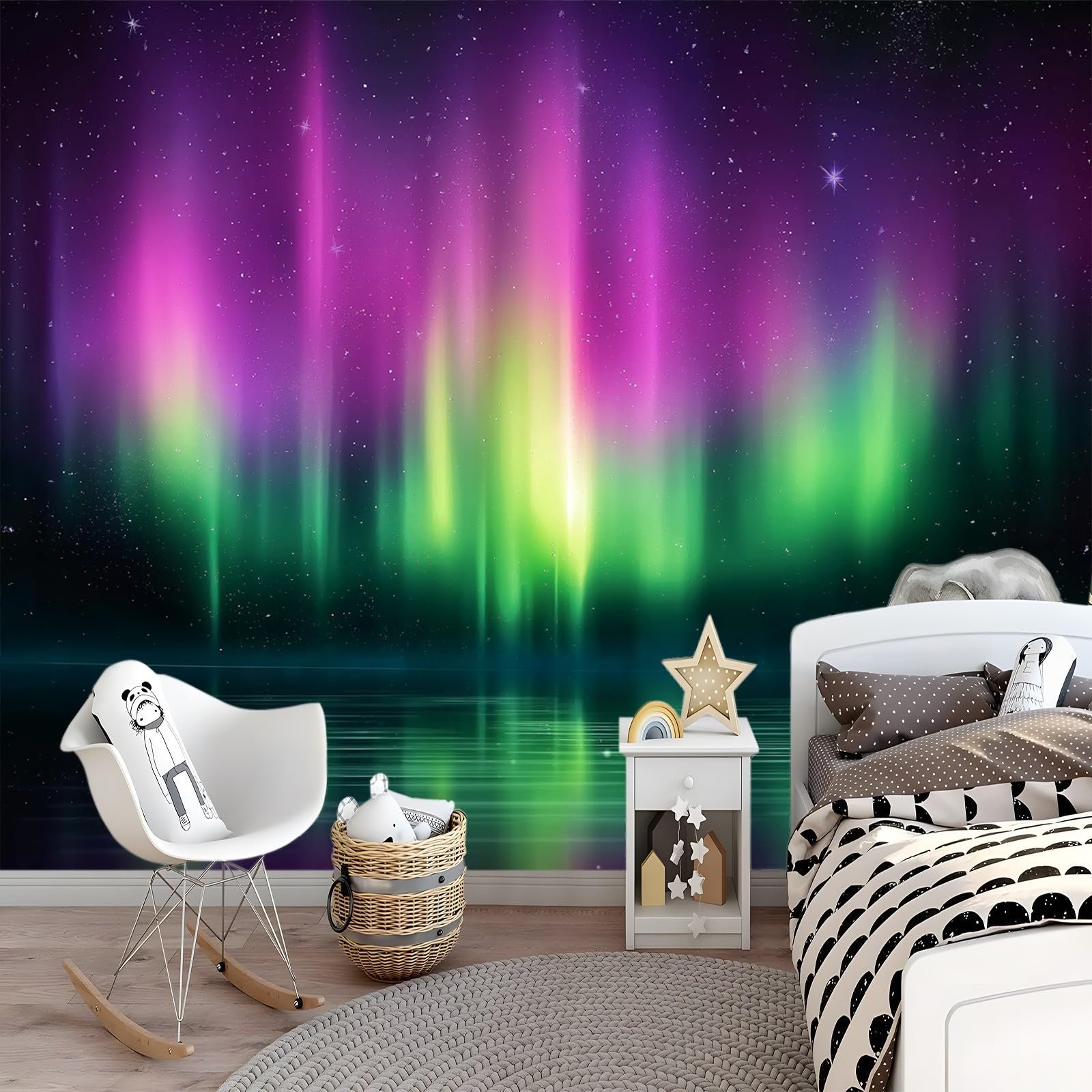 Carta da parati Fenomeno aurora Fantasy Fantascienza Adesivi Murali 350 x 256 cm Camera da Letto Soggiorno Cucina Bagno Decorazione Murale Viola Verde