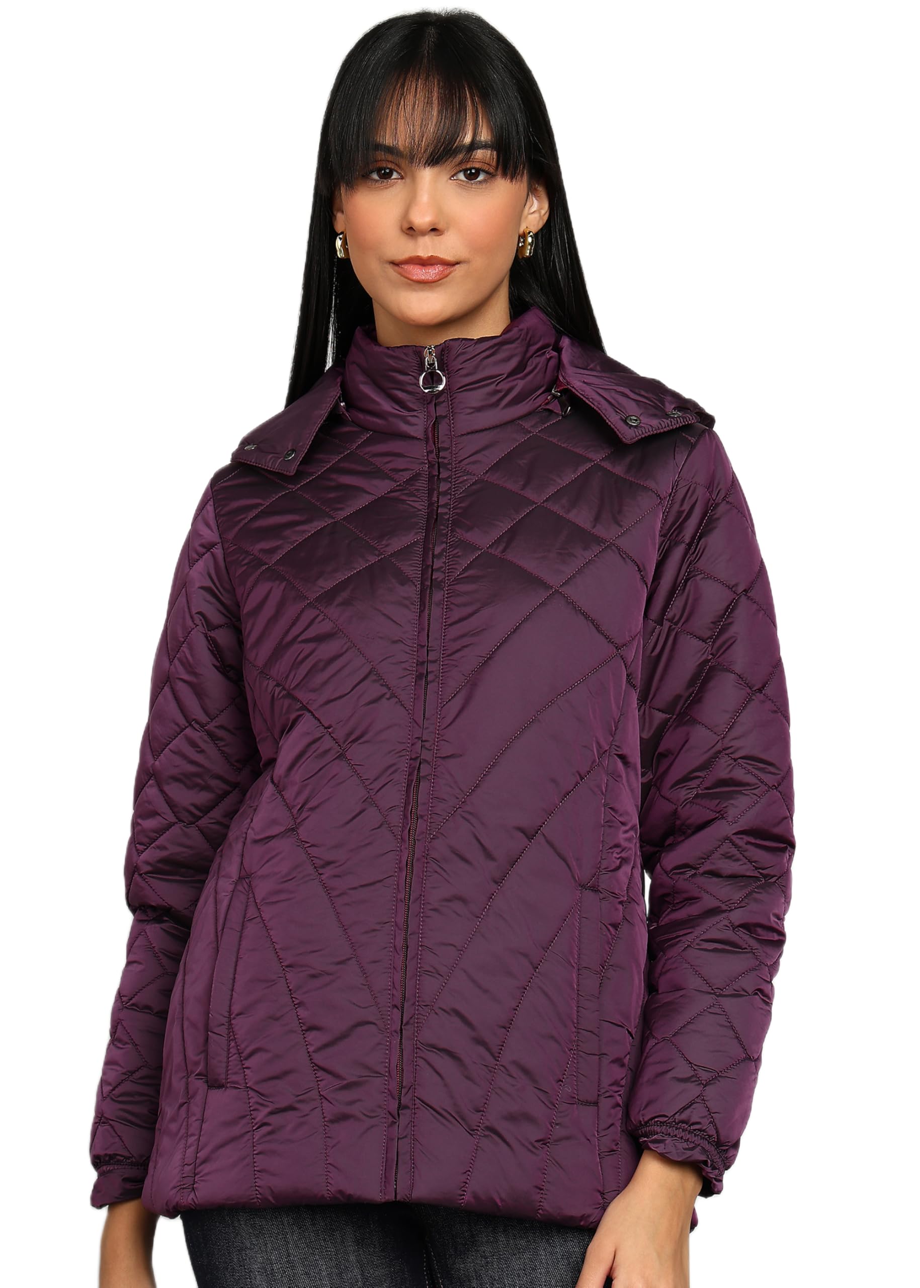 ellipse Women’s Lightweight Quilted Winter Jacket | Detachable Hood | Warm & Stylish Nylon Outerwear with 3 Pockets | Portable & Travel Friendly-picture-20