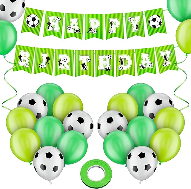 Football Party Supplies Football Themed Happy Birthday Banners and 18 Pcs Football Balloons Birthday Soccer Bunting for Kids, Boys, Football Fans Birthday Party