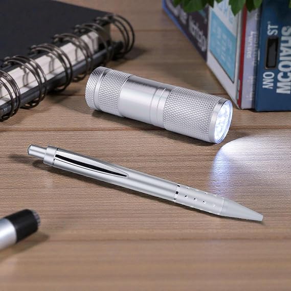 BELLOS Men's Watch Gift Box – LED Lamp – Wallet – Pen, Silver, 42, Bracelet, Silver, 42, Bracelet